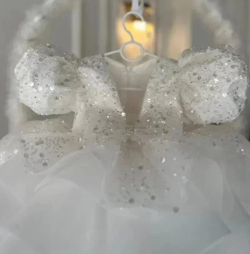 مع القوس الأرجواني فساتين الحفلات الديكور الجمال طفلة فستان الزفاف فساتين منتفخة لحفلات الزفاف تول الأكمام منتفخ زهرة فتاة #4