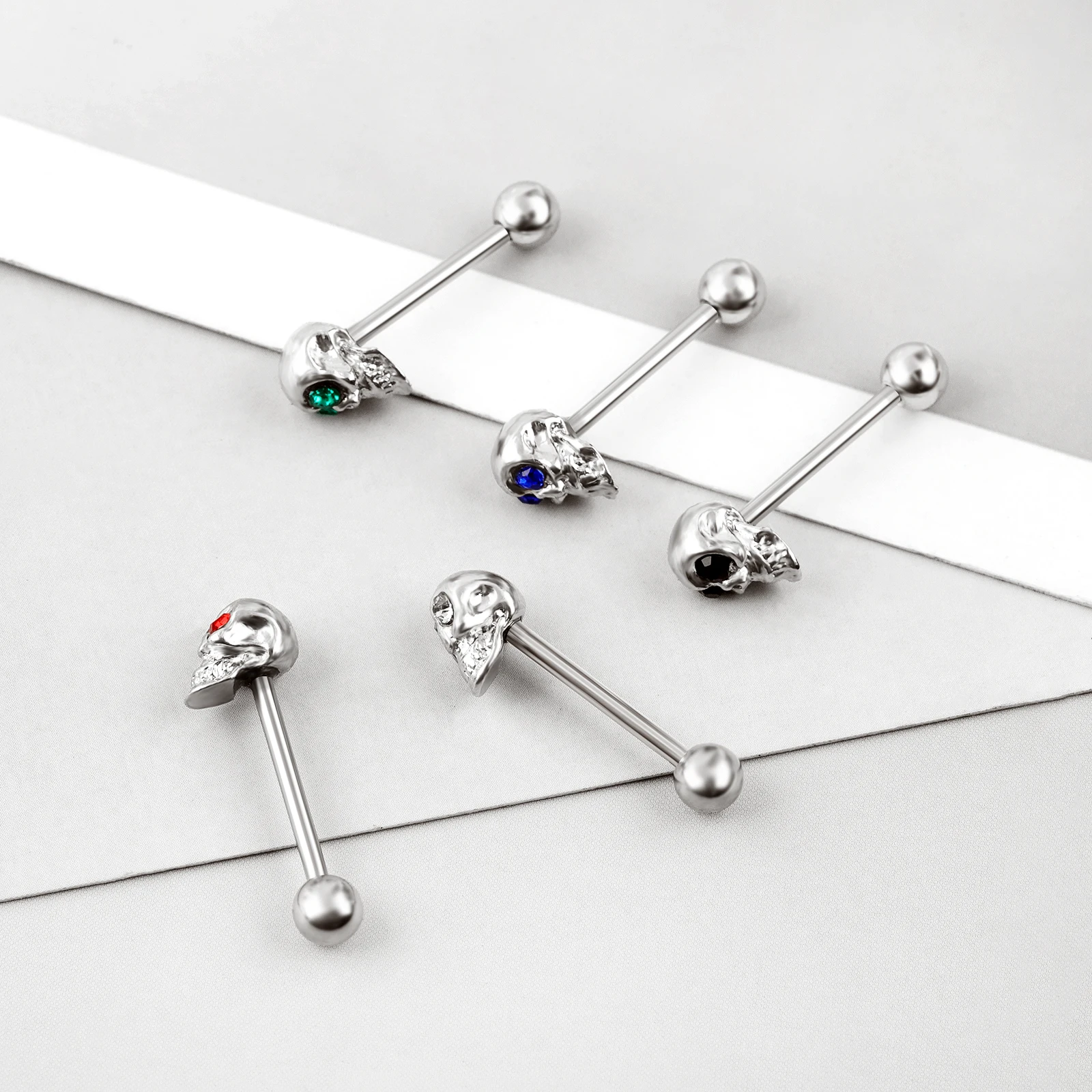 1PC Stainless Steel Tongue  Piercing 5-color Diamond Inlaid Skull Tongue Nail Creative Punk Piercing Jewelry for Man and Woman image 4