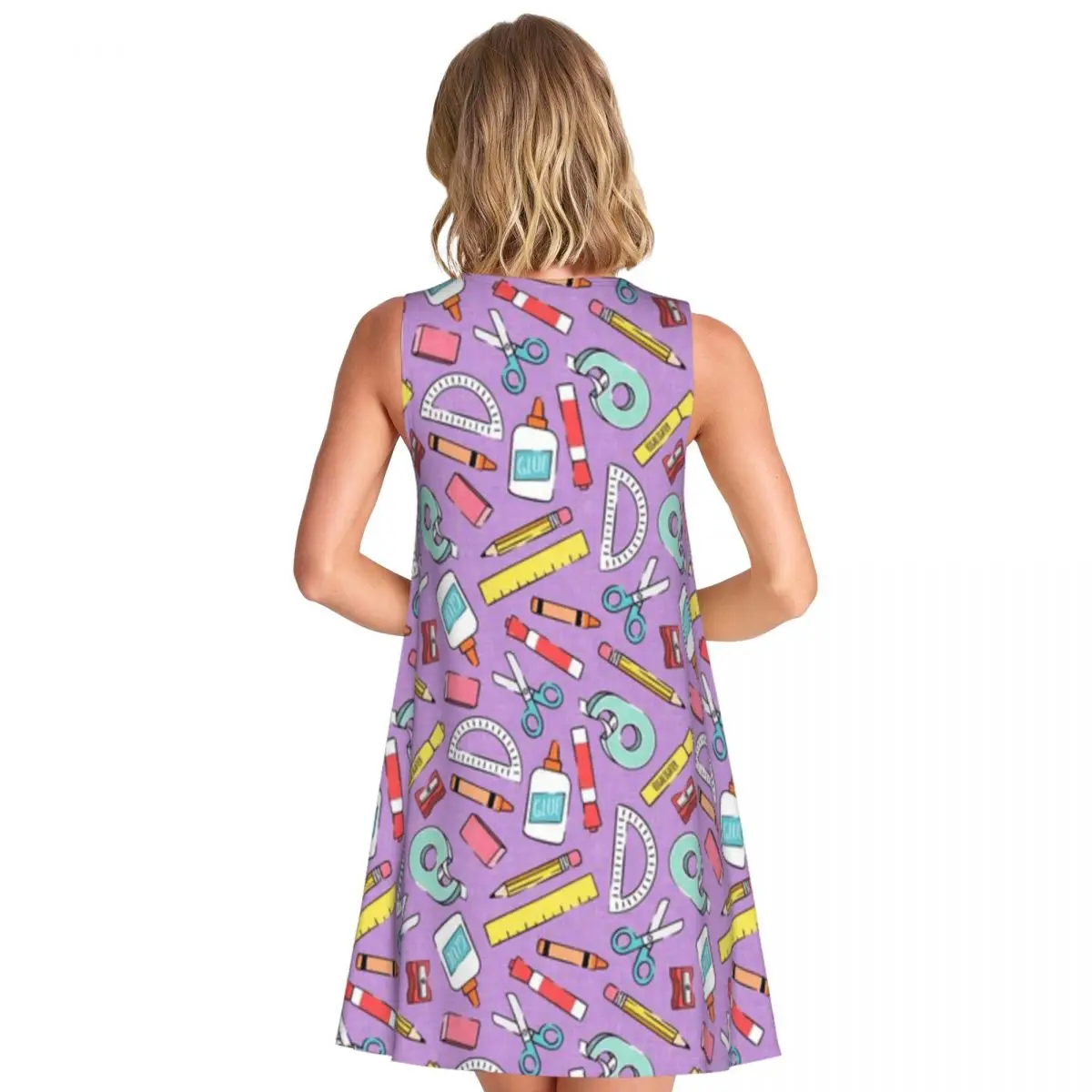 School Supplies - Back To School - Teacher - Purple Women's Sleeveless Shopping Outing Party Dress Sweetkorean V Neck Dress