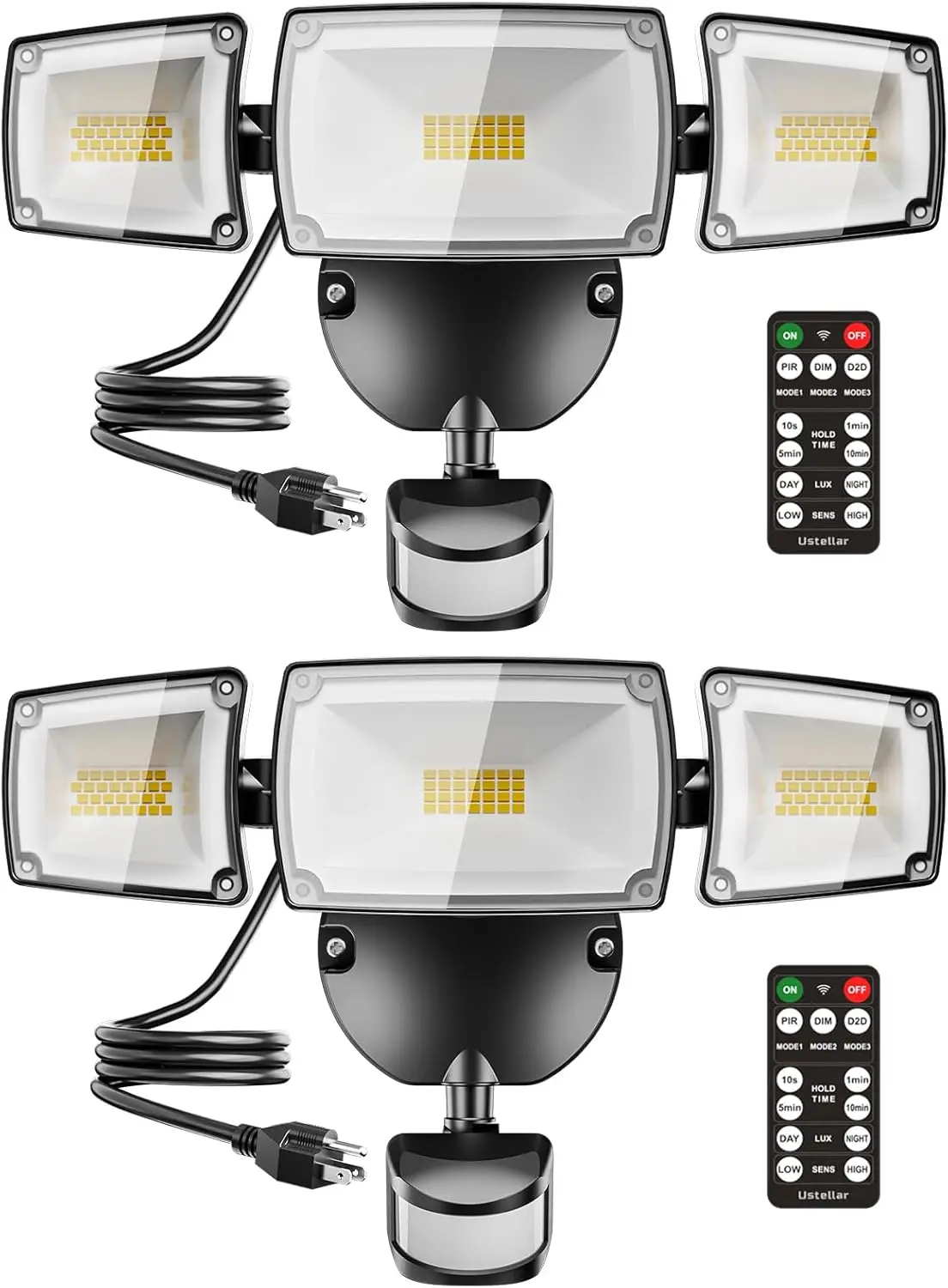 

Уличные прожекторы с датчиком движения 55 Вт, с пультом ДУ, от заката до рассвета, IP65 водонепроницаемые, для крыльца и двора - 2 шт.