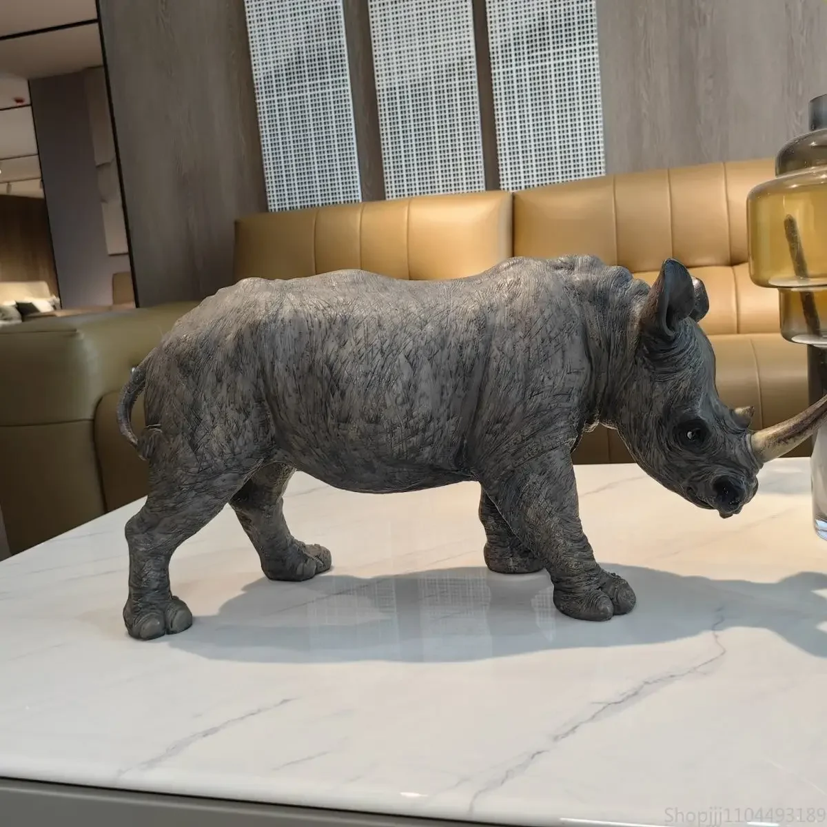 for TV Cabinet Entryway Office Decor  Home Decor Decorative Figurines Decoration，Luxury Rhino Statue Trendy Animal Sculpture