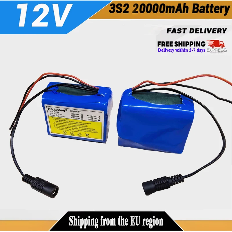12V 20000mAh Kedanone Li-Ionen-Akkus mit BMS-Lithium-Batteriepacks-Schutzplatine zur Überwachung + 12,6V-Ladegerät