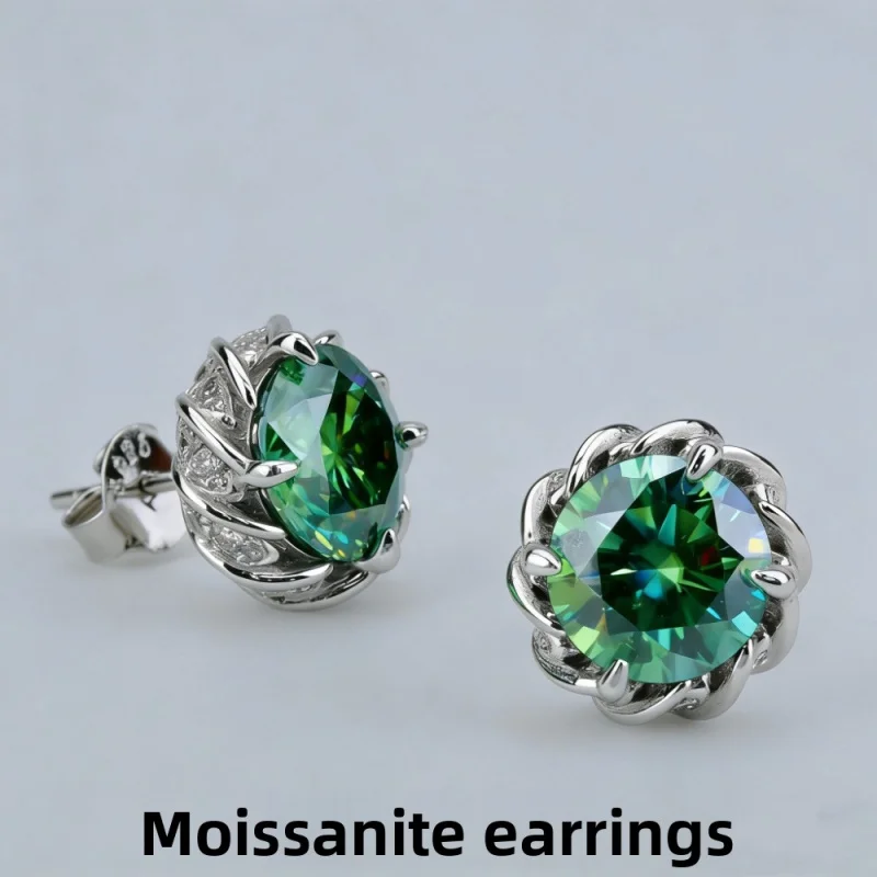 

| Brazilian Vibrant Green colorful moissanite earrings 925Silver and colored gemstone earrings factory wholesale