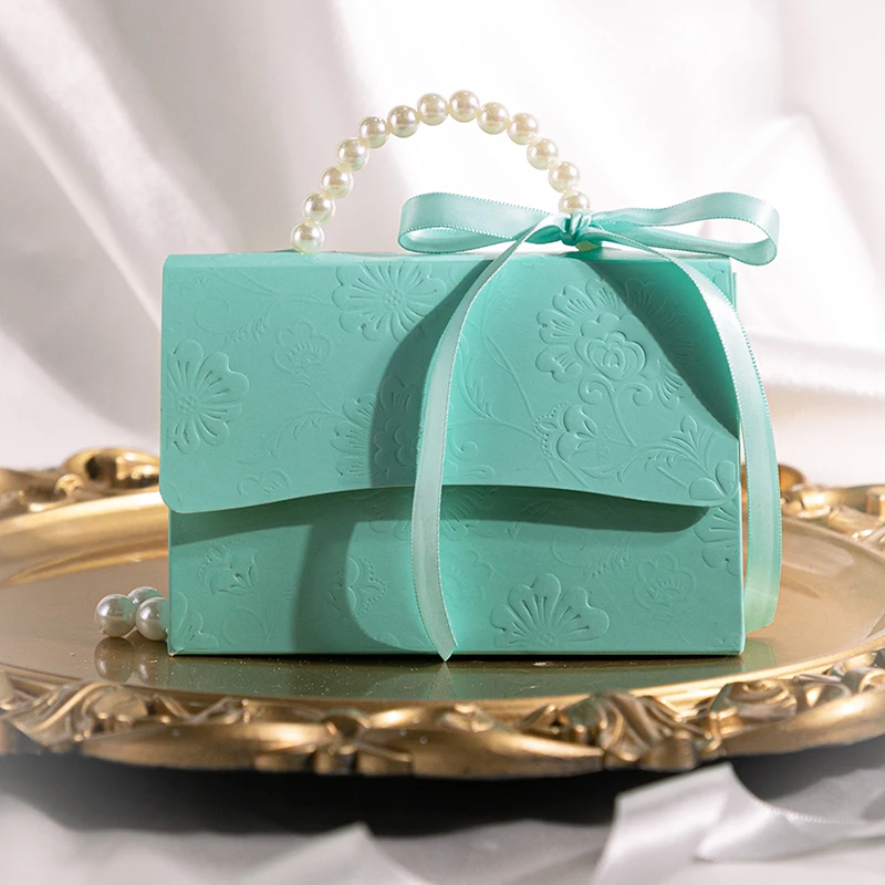 10Pc Sweet Pearl Hand Bag Chocolate Candy Boxes with Ribbon Gift Packaging Bag for Baby Shower Wedding Birthday Party Decoration