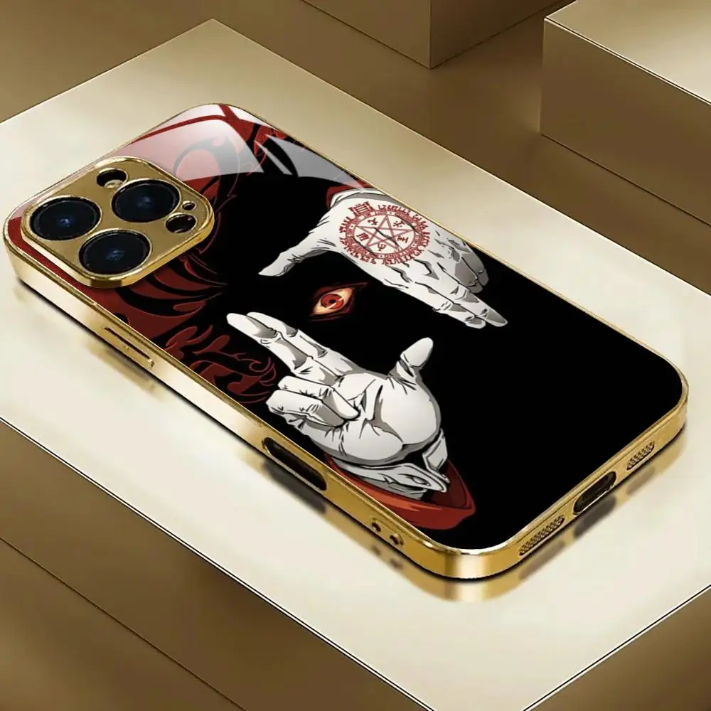 Anime Alucard Hellsing Phone Case For iphone 17 AIR 16 15 14 13 12 Pro Plus Max gold Electroplated glass Case