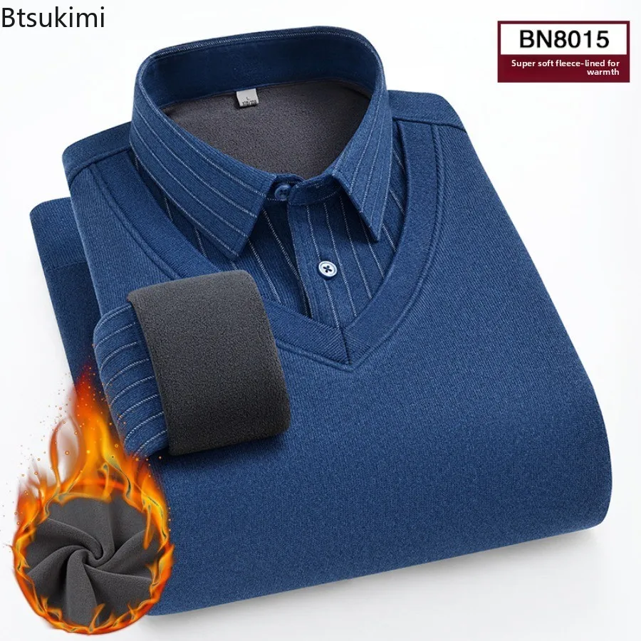 الرجال الصوف طويلة الأكمام البلوز بولو طوق سترة تريكو شريط البلوزات الخريف الشتاء سميكة الدافئة بلون الرجال الملابس