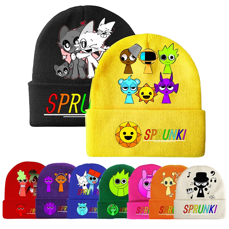 

New Sprunki Boy Girl Trendy Cool Knitted Hats Cartoon Anime Woolen Caps Winter Warm Fashion Classic Beanies Cap Children's Gifts