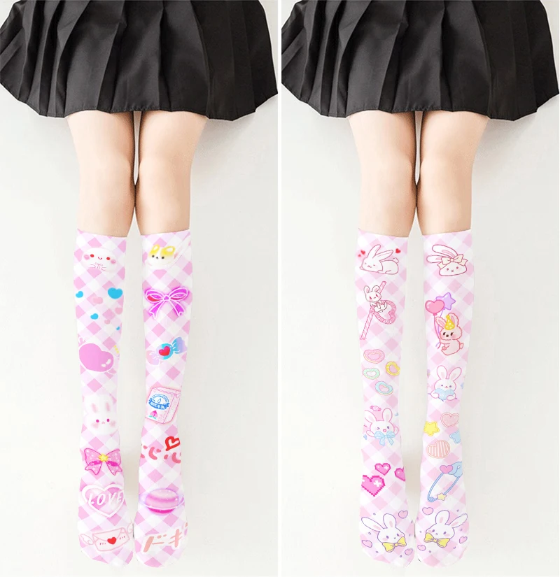 

Cute Rabbit Strawberry Calf Stockings Cartoon Cat Paw Print Women Sexy Mid Tube Silk Socks Girl Lolita Cosplay Nylon Stockings