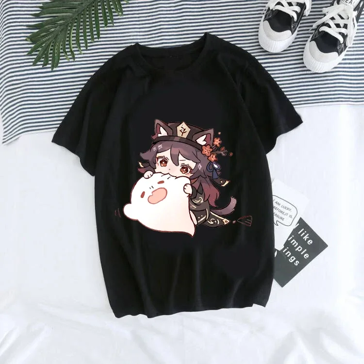 Harajuku 2023 Genshin Impact T Shirt Women Kawaii Hu Tao Graphic Short Sleeve T-shirt Female Hip Hop Streetwear Y2k Clothes Tops