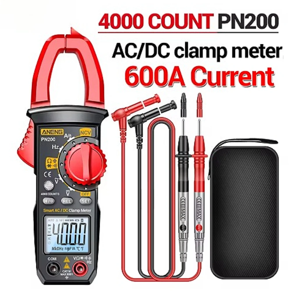 

ANENG PN200 цифровые клещи постоянного/переменного тока 600 А ток 4000 отсчетов мультиметр амперметр тестер напряжения автомобильный Гц емкость NCV тест на Ом