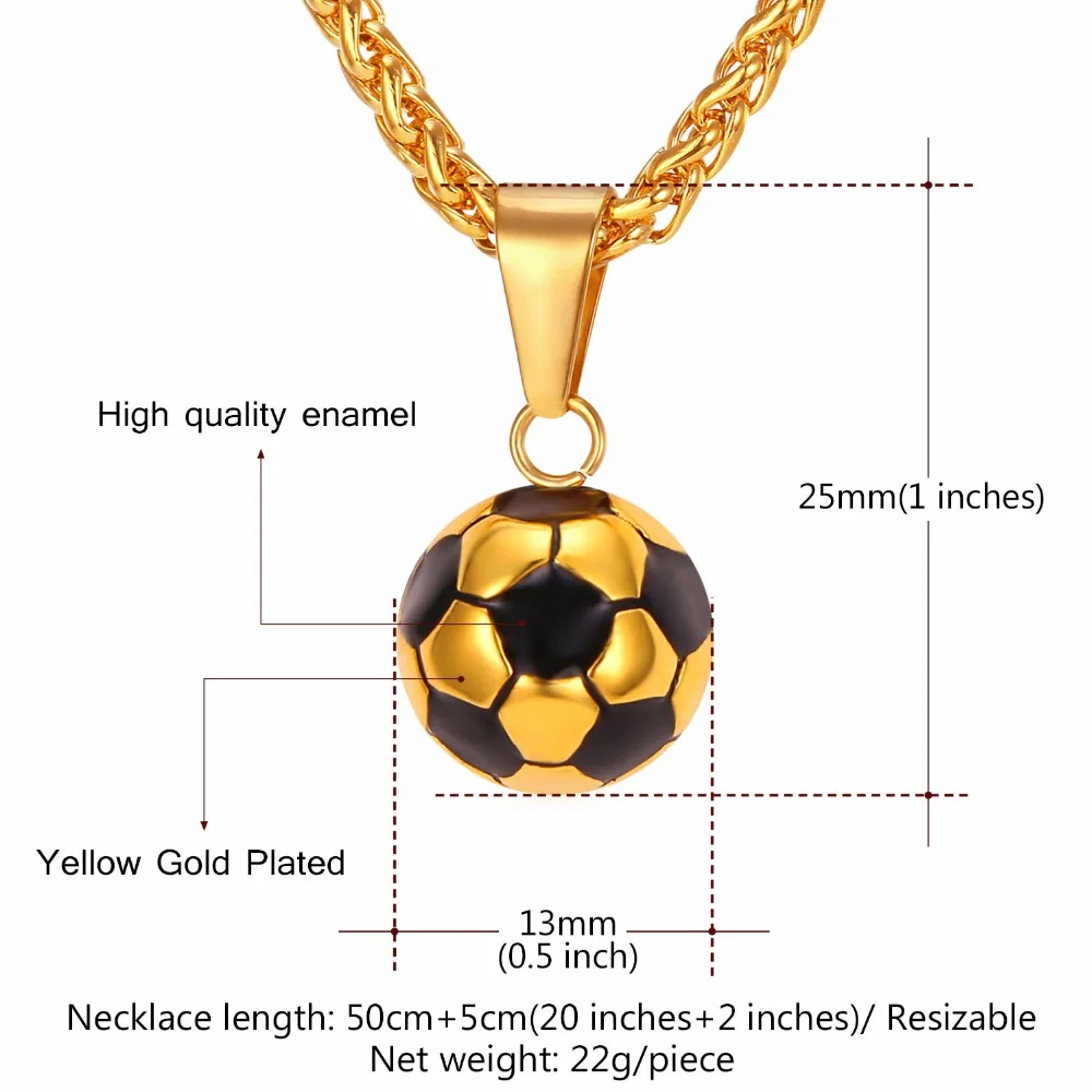 U7 Stainless Steel Soccer Necklace for Men and Women Football Charm 20 Inches Pendant Link Chain Sport Jewelry