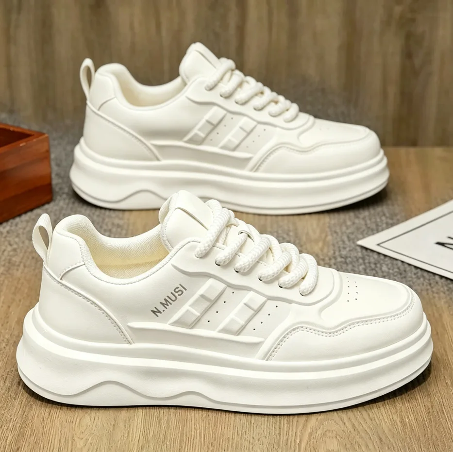 Men's Trendy Versatile Thick Soled Breathable White Sports Shoes Casual Board Shoes Running Shoes