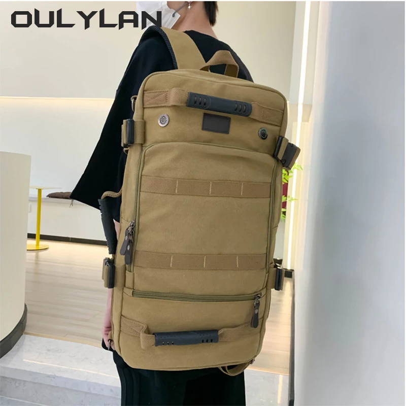 New Handheld Crossbody Canvas Travel Backpack Sports Outdoor Travel Bag Multi Layer Large Capacity