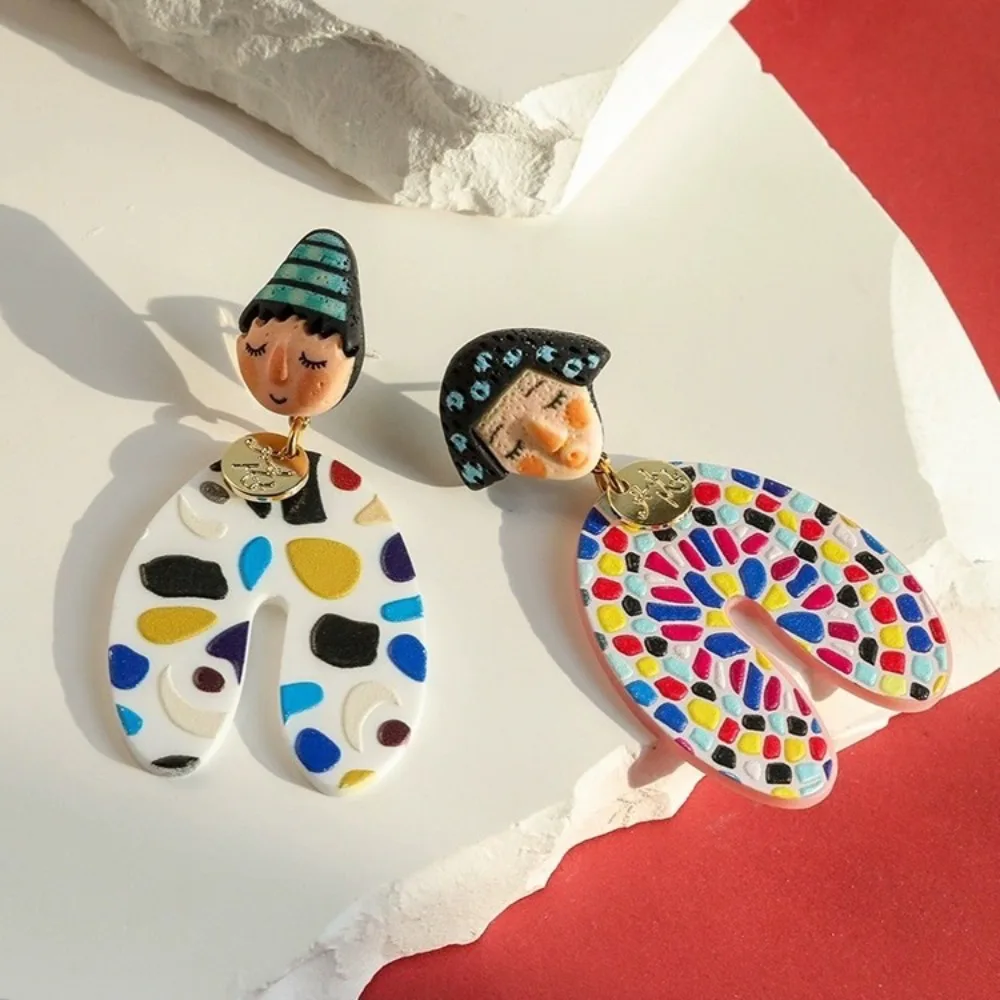 Acrylic Colourful Dangle Earrings Dots Ethnic Style Cartoon Indian Earrings Ear Jewelry Asymmetrical Portraits Earrings Girls