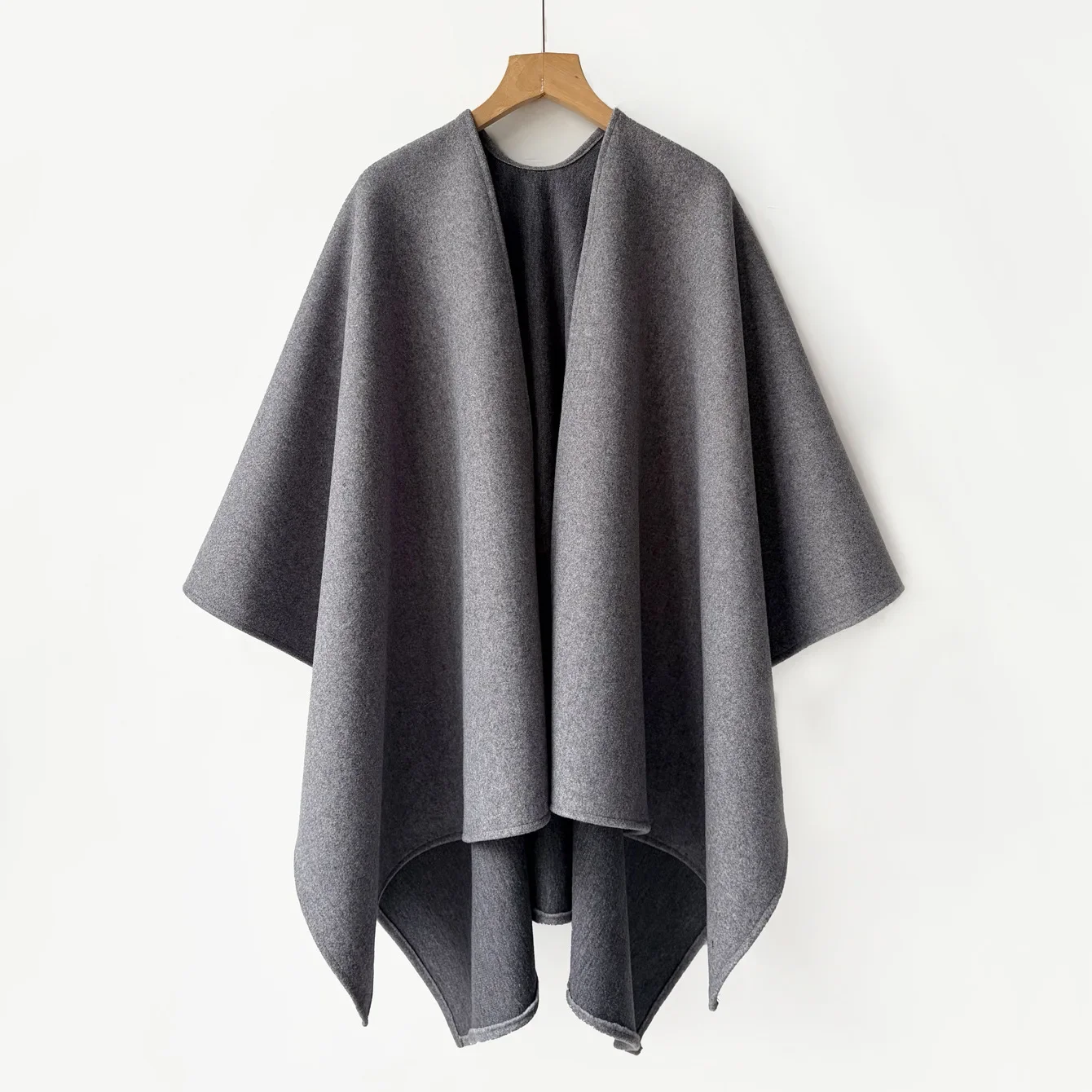 Solid Color Faux Cashmere Shawl for Women Ethnic Tassel Long Warm Poncho Cape Wrap for Office Travel and Daily Wear
