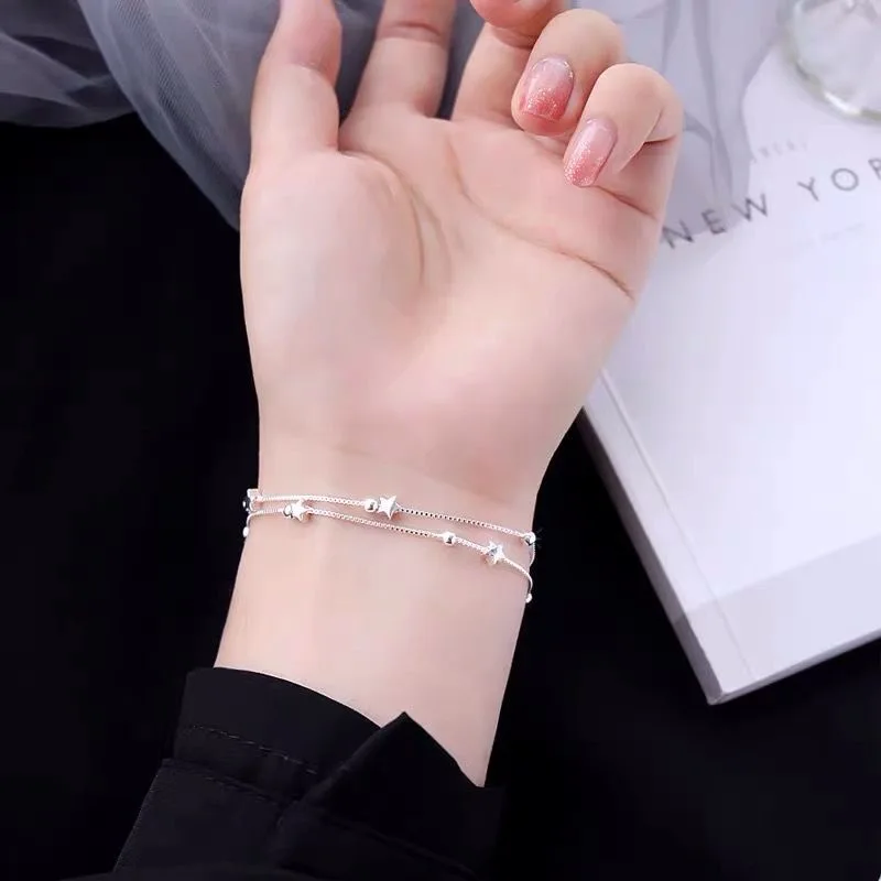 女性のためのスターリングシルバー925スターブレスレット,トレンディな韓国のファッション,結婚披露宴のジュエリー,バケーションギフト