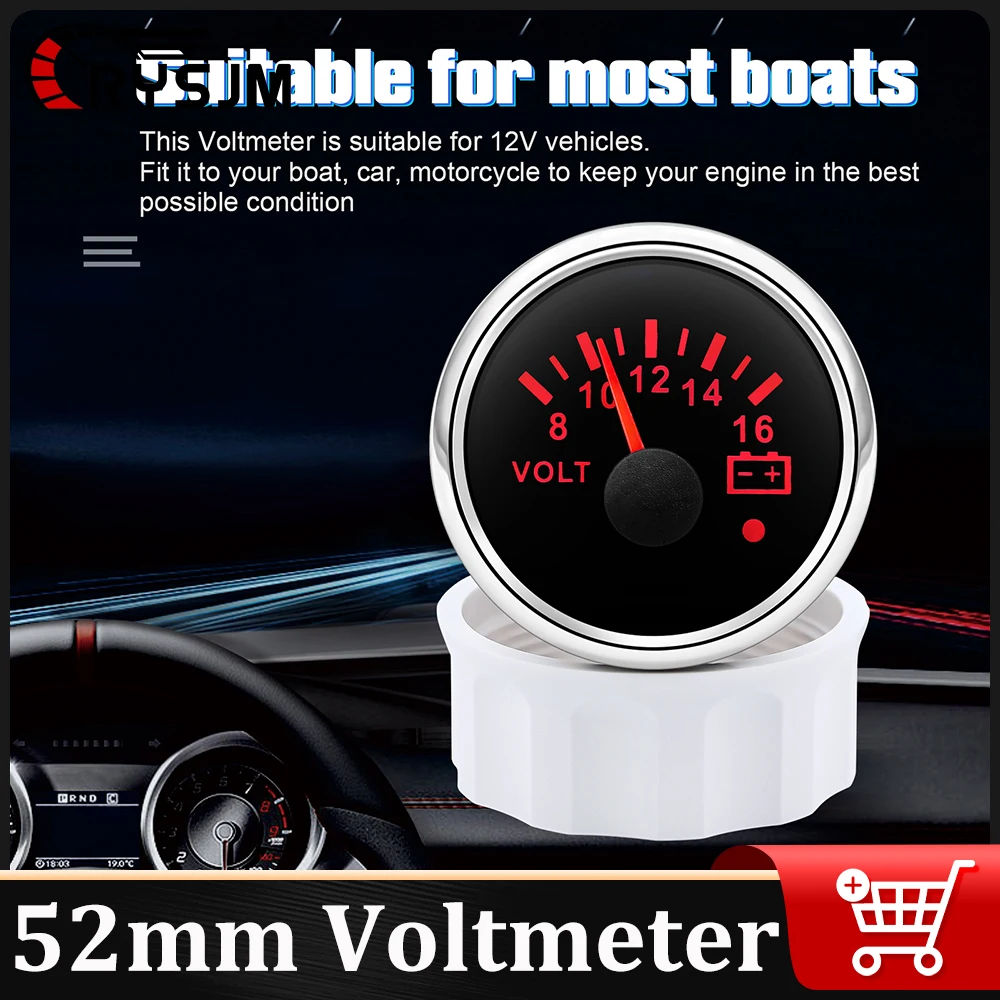 

* 52mm Voltmeter Red backlight Waterproof Voltage with Warning Alarm for Automobile Car Marine Boat Yacht 12V24V Volt Instrument