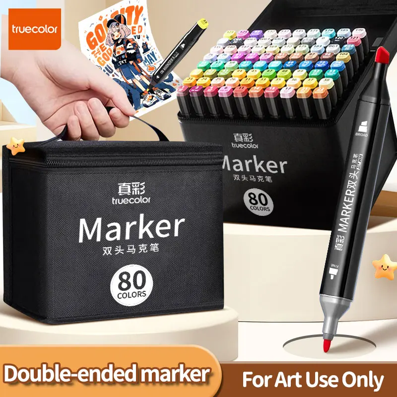 

Truecolor Double-Head Markers Oil-Based Paint Pens Waterproof Bag Pack Quick-Dry Art Drawing Supplies