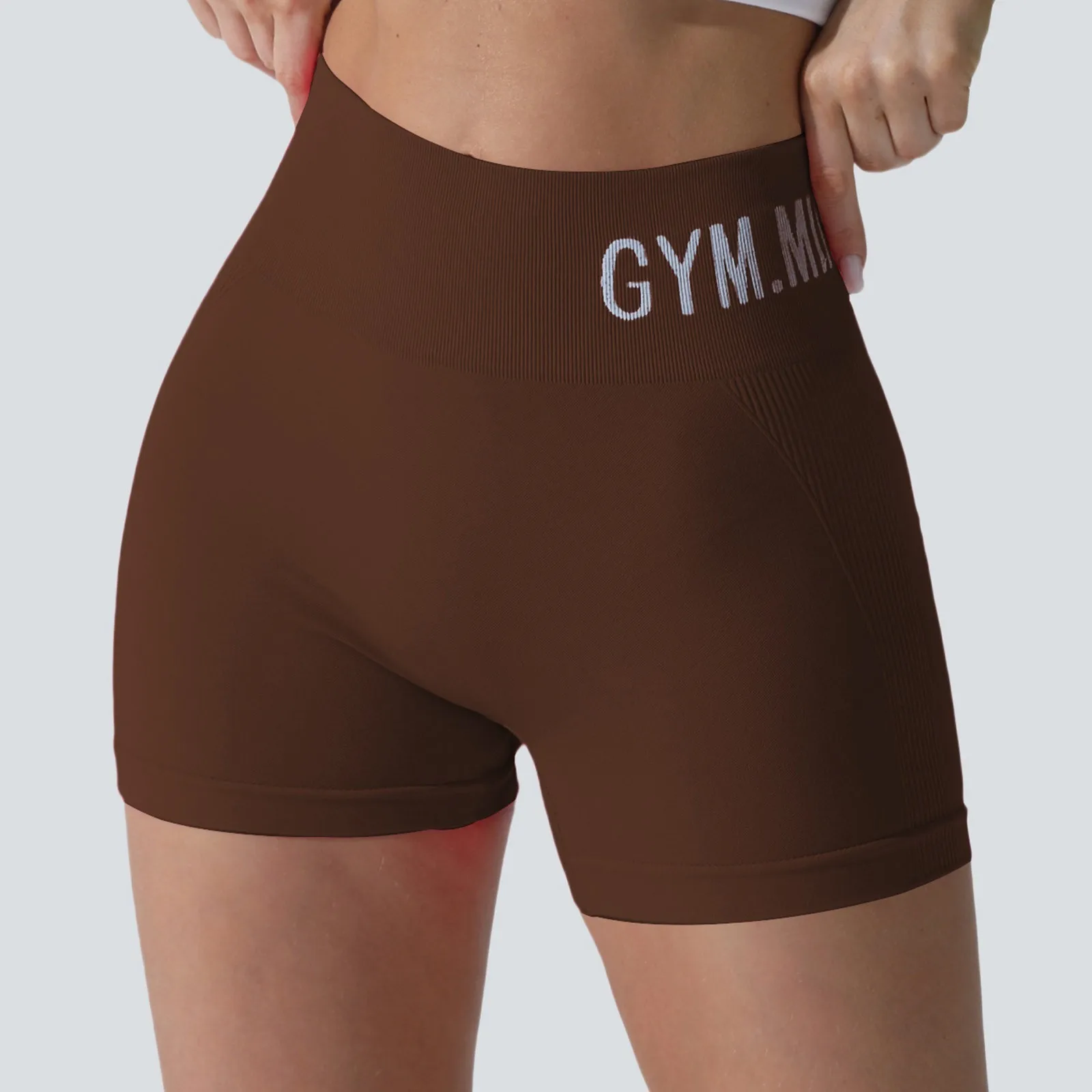 Nahtlose Yoga-Shorts für Damen, schmal geschnitten, hoch tailliert, elastisch, Hüftliftend, Sport-Shorts, Fitness-Shorts, gestrickte Leggings – Detail 21