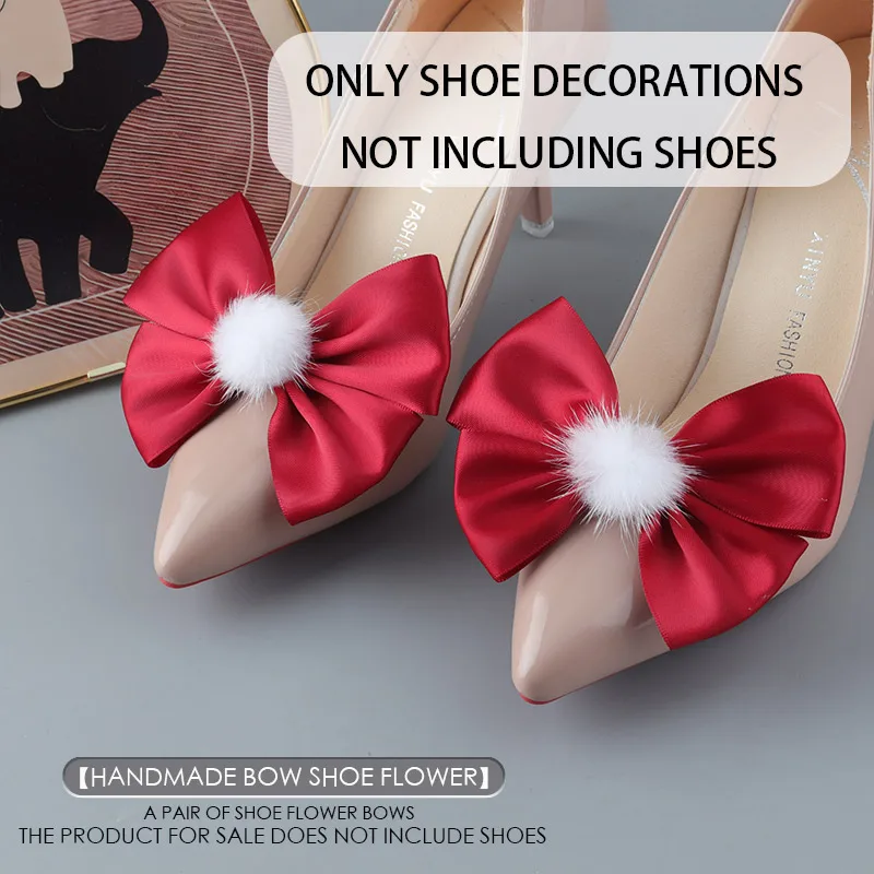 9-color detachable shoe bow  satin shoe flower hair clips Bridal high heels accessory ballerinas bows charm red bow