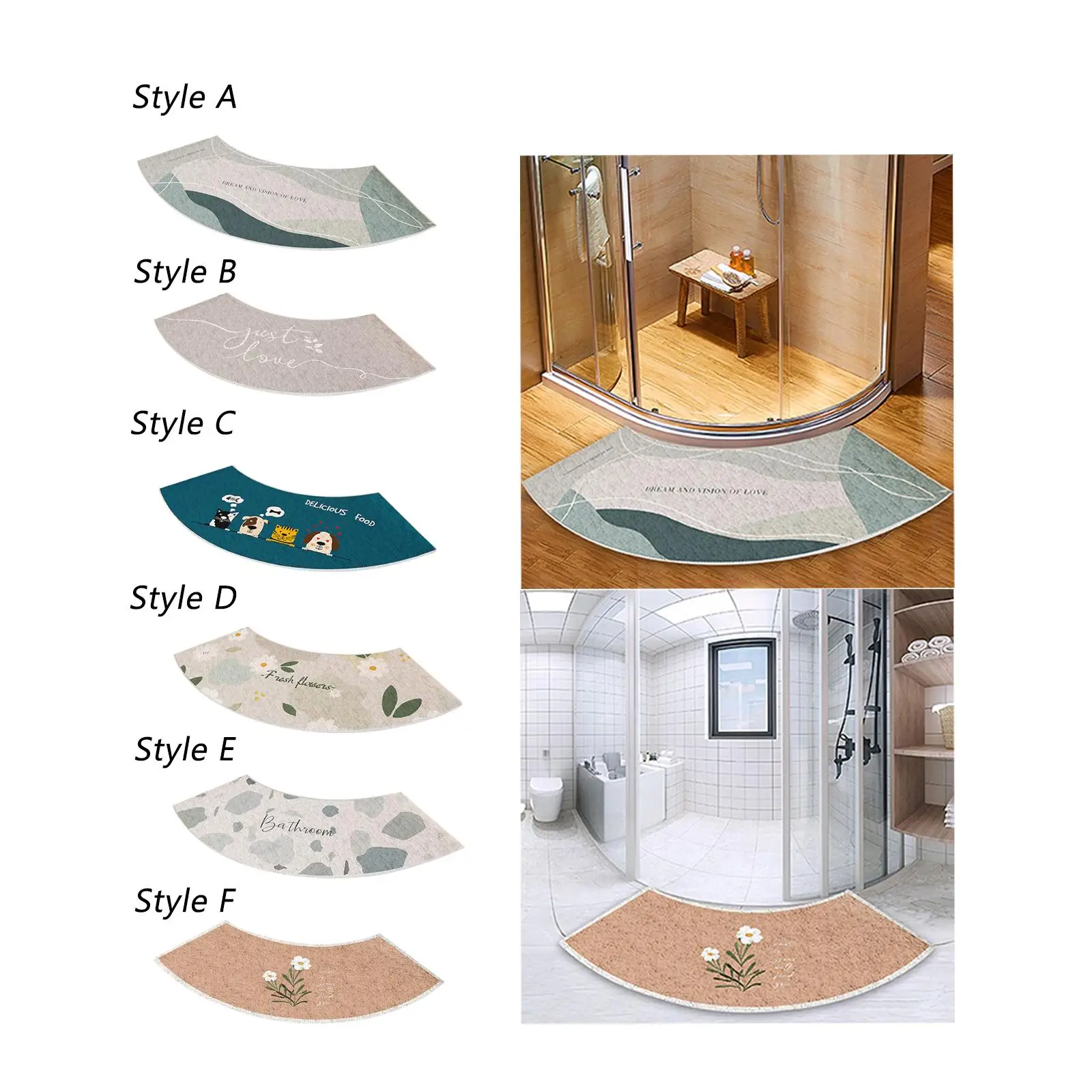 Curved Bath Mat, Bath Rug Carpet, Soft Washable Curved Shower Mat, Bathtub Mat