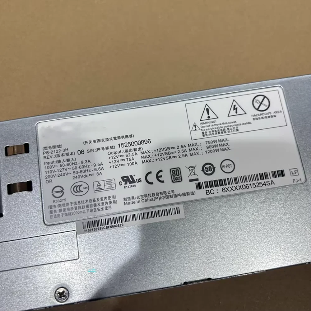 Huawei,x6000,PS-2122-3H,Rh2288v2,5885v3,02130985用のオリジナルサーバー電源