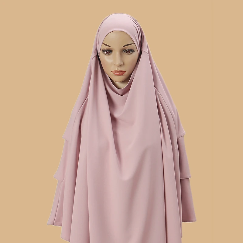 Poka Hijab Khimar 3 Layer Ramdan Eid Prayer Garment Plain Muslim Long Headcarf Hijabs for Woman Islamic Saudi Turkey Niqab