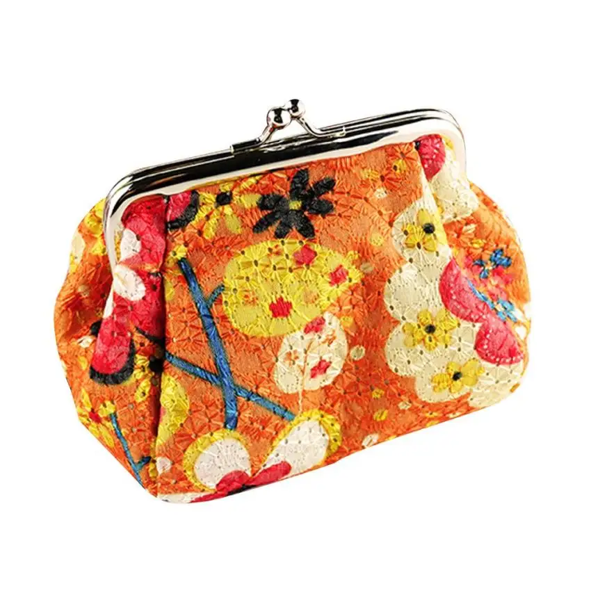 Cartera Retro con estampado de flores para mujer, monedero pequeño con cremallera, tarjetero de cuero, novedad