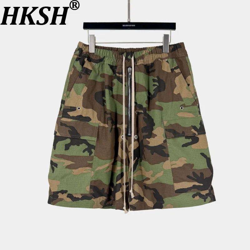 

HKSH Spring Summer New Men Tide High Street RO Drawstring Tie-waist Washed Capris Casual Multi-pockets Cargo Shorts Chic HK21315