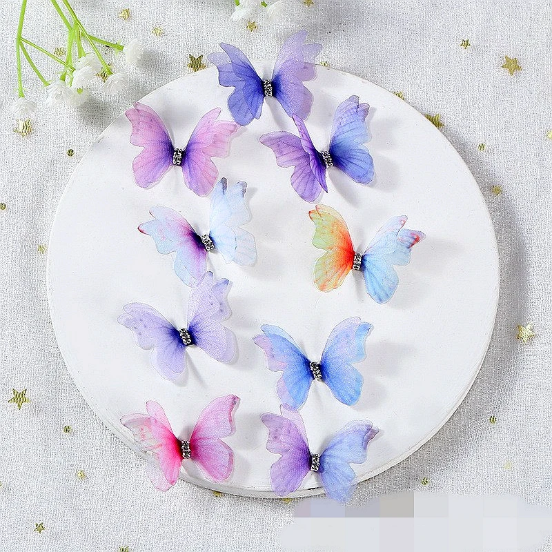 

100Pcs Handmade Double Layer Butterfly Rhinestone Appliques For DIY Headwear Hairpin Crafts Decor Wedding Gifts Accessories