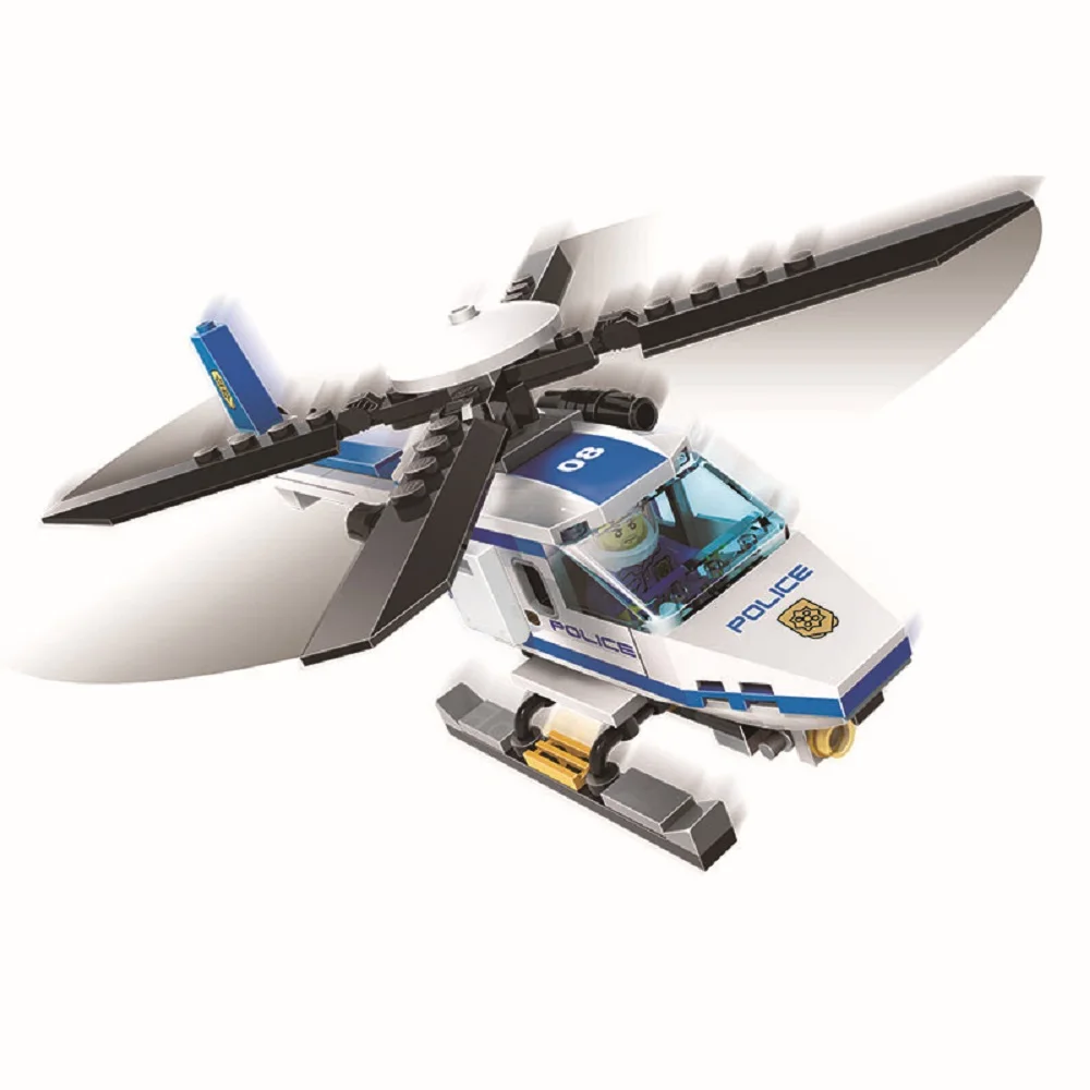 DIY City Police Helicopter Building Blocks Set for Kids Creative Assembly Aircraft Toy  Educational Patrol Playset image 2