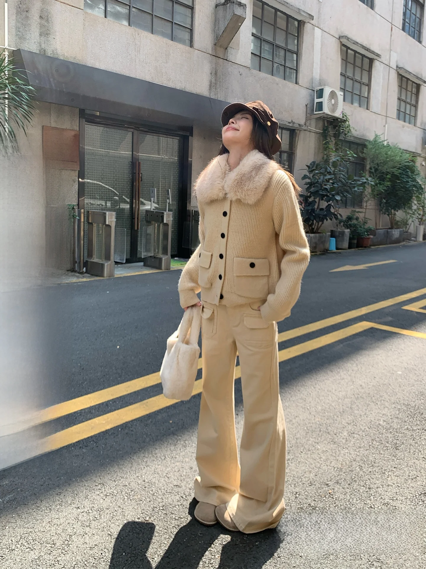 

Хлопковые широкие брюки с посадкой, женские свободные повседневные брюки цвета хаки, осень-зима, новые универсальные брюки с высокой талией, прямой крой