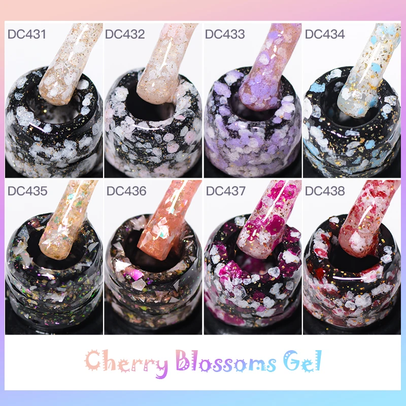6/8 قطعة أزهار الكرز بريق هلام مسمار مجموعة طلاء الأظافر لامعة تألق اللون شبه دائم نقع قبالة مانيكير مسمار الفن الورنيش كيت #3