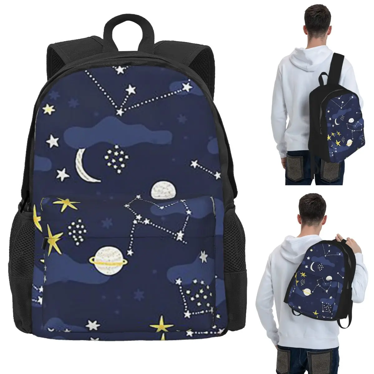 Galaxy Cosmos Moon Stars Astronomy Cartoon Universe Student Backpack School Bag Hiking Travel Daypack Bookbag Shoulder Bags