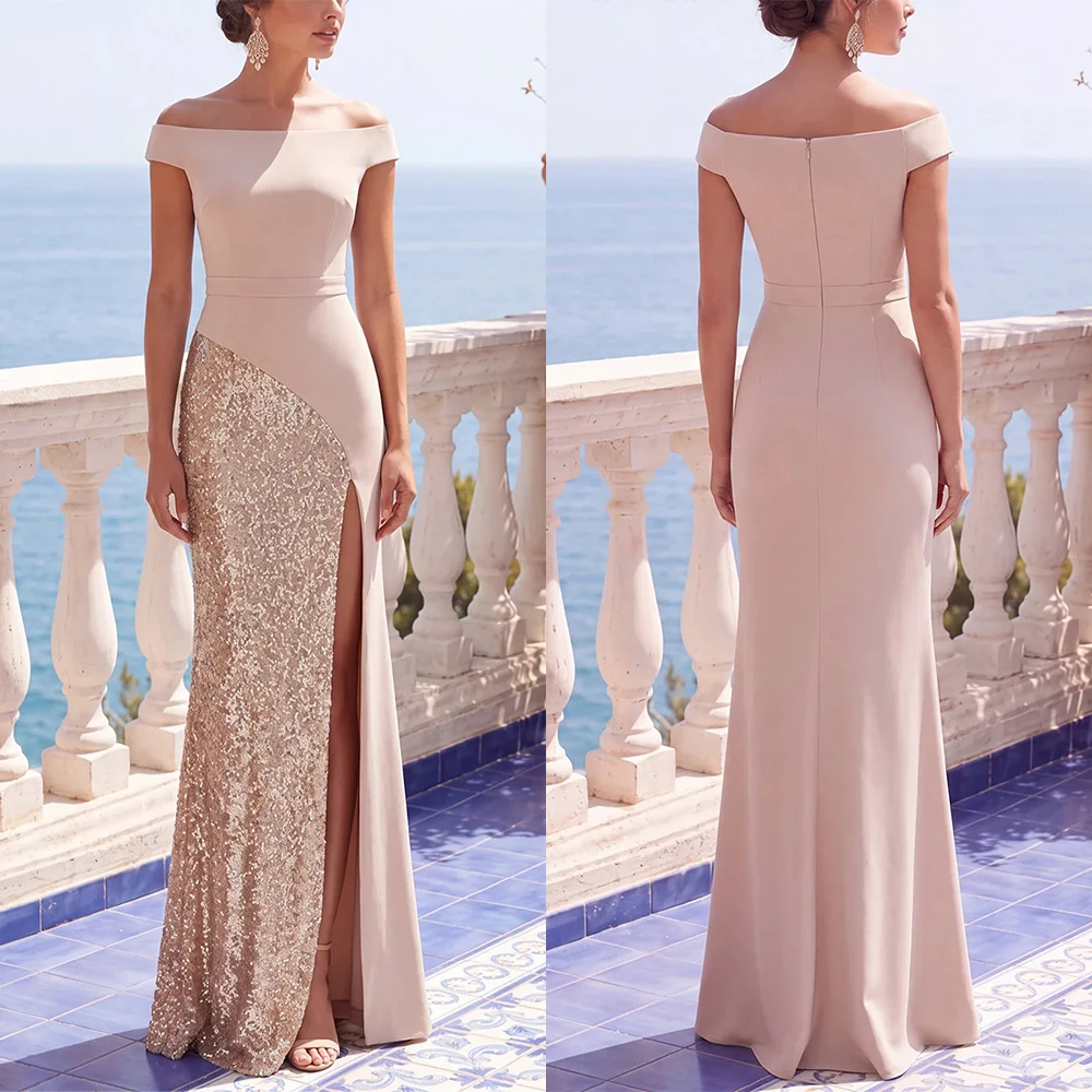 Customized Off Shoulder Floor Length Pink High Fork Vestidos Para Bodas Mujer Invitada Pageant Dresses Women Платье Корейский