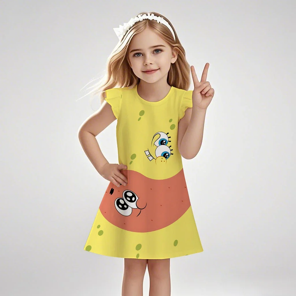 

Модная повседневная летняя одежда «Губка Боб» в стиле каваи, платье с героями мультфильмов для девочек 2–8 лет ​