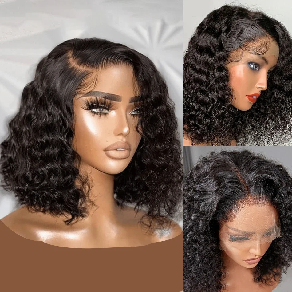 T Part Side Part Wigs Short Bob Wigs Human Hair PrePlucked Water Wave Lace Front Wigs Human Hair Upgraded Transparent Lace