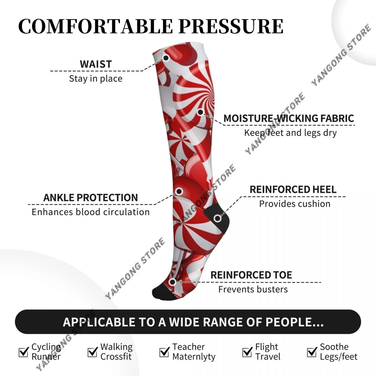 Women Compression Socks Christmas Candy Calf Socks Stockings Sports Socks