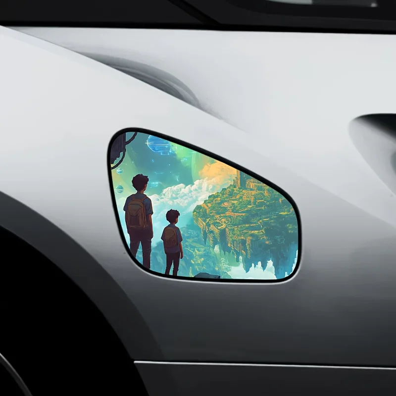 

top PVC material, waterproof and scratch-resistant Car Sticker Fuel Tank Cap Sticker Dream Island Floating Castle Car Decal,