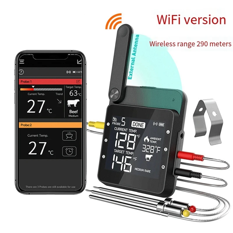 Smart Rechargeable Digital Wifi Wireless Remote Meat Barbecue BBQ Thermometer For Oven Grilling Smoker