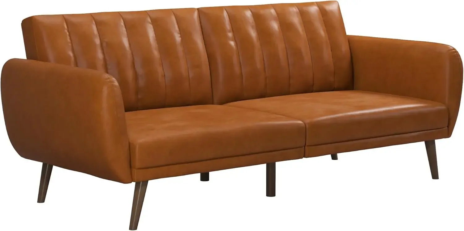 Brittany Futon Sofa Bed and Couch Sleeper, Camel Faux Leather