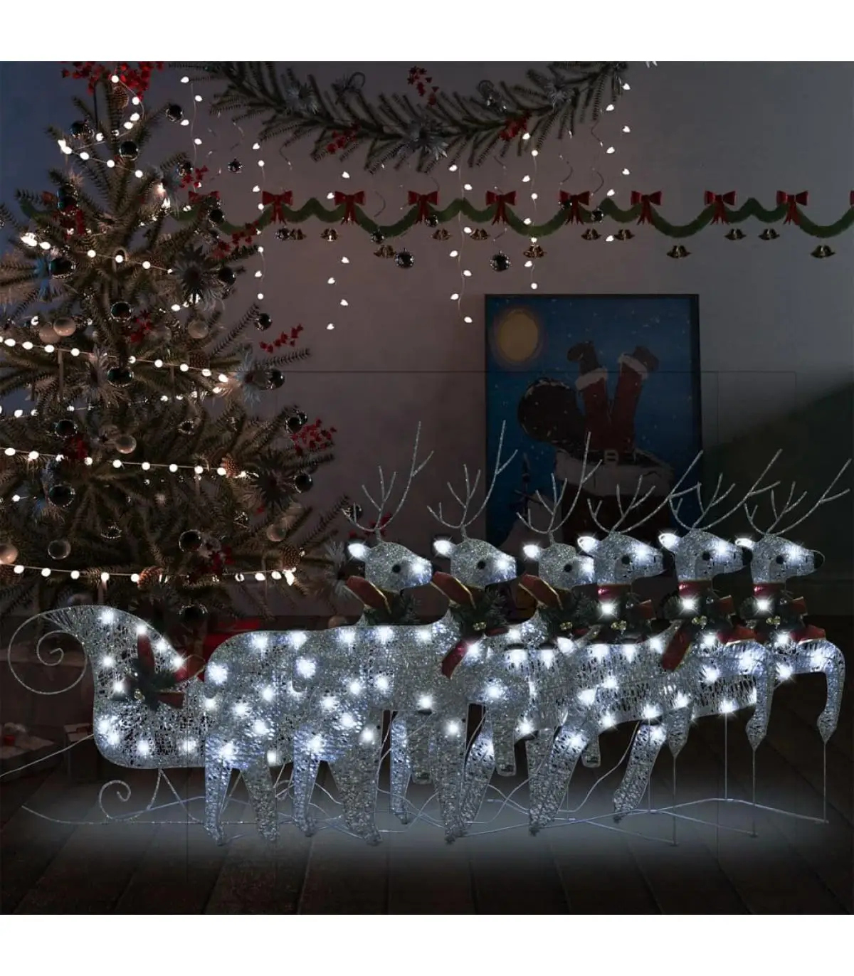 Christmas Lights Christmas decoration garden reindeer and sleigh silver 140 LED