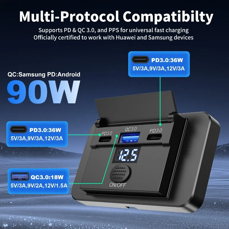 2025-شاحن سيارة بشاشة رقمية جديدة الأكثر مبيعًا مع زر تشغيل/إيقاف، محول شحن سريع مع شاشة جهد لسيارة/RV 12 فولت/24 فولت #1