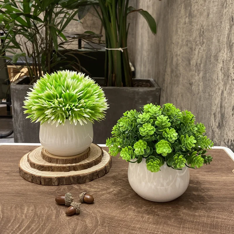 نباتات اصطناعية بونساي نبات صغير بوعاء نباتات خضراء نباتات وهمية للمنزل مكتب ديكور للطاولات مزرعة الحمام نباتات ديكور #4