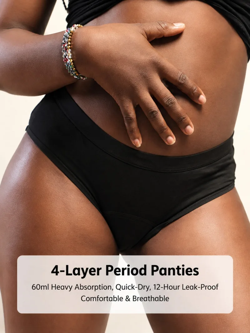 60ml Heavy Absorption Period Panties 4-Layer 12-Hour Leakproof Mid Waist Large Size Breathable Women Postpartum Briefs