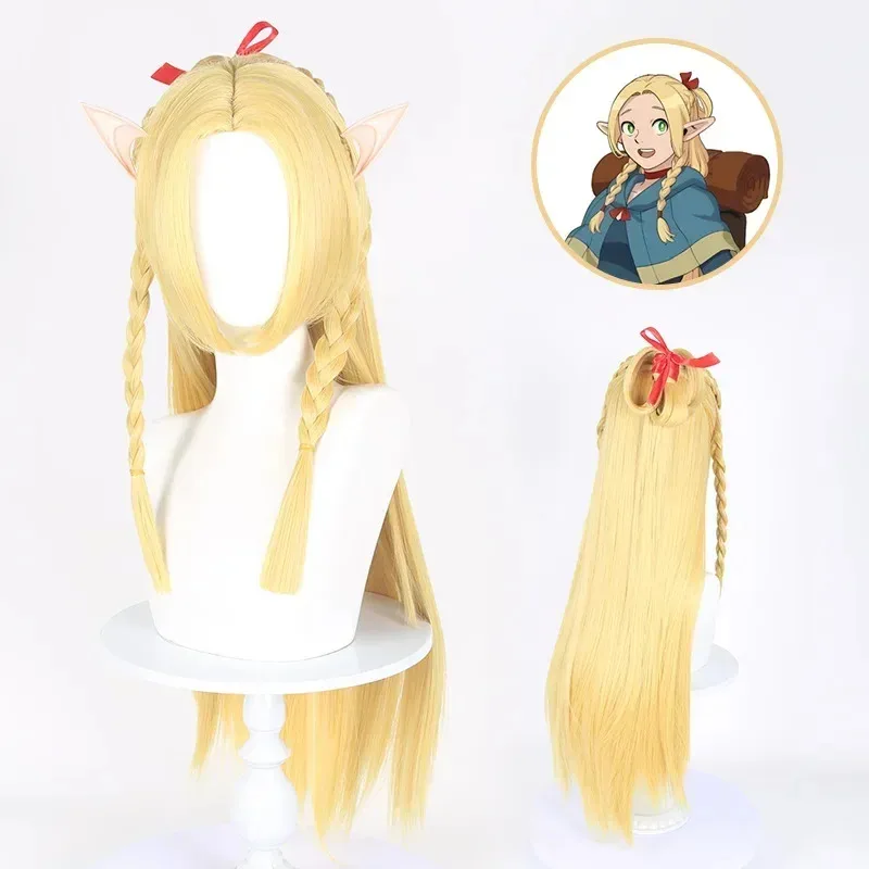 Anime Dungeon Marcille Donato 코스프레 가발 내열성 긴 노란색 머리 큰 엘프 귀 할로윈 파티 액세서리
