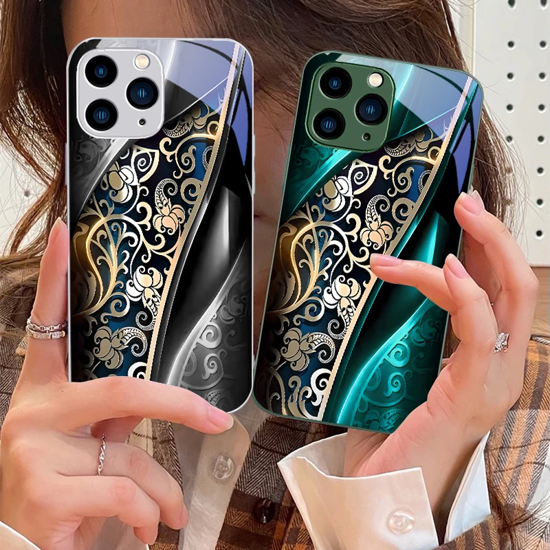 Fate Gear Black For IPhone 16 Pro Max 15 Pro 14 13 12 Mini 11 XS Max XR 7 8 Plu SE 2022 Tempered Glass Phone Case