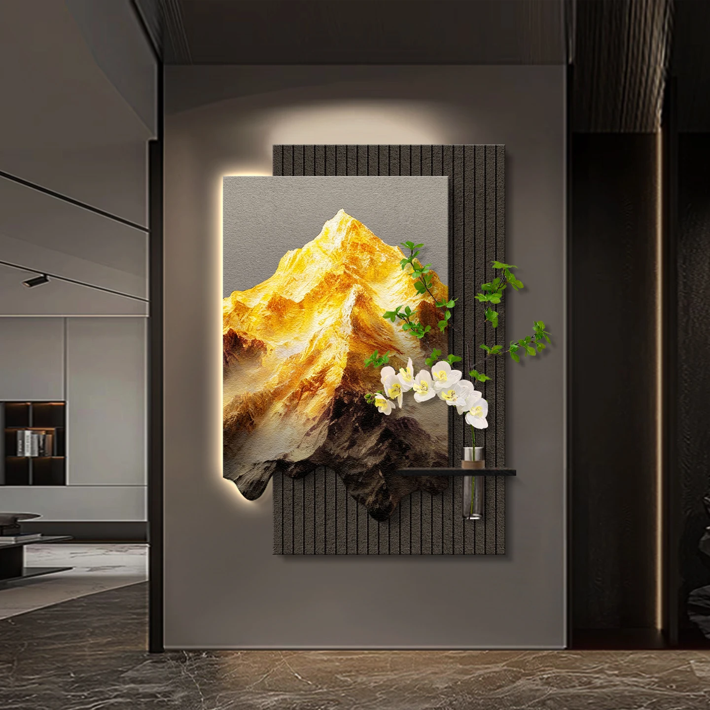 الحجر الرملي معلقة اللوحة الحديثة الفاخرة باب المدخل الديكور اللوحة المائية النباتات الخضراء الراقية الجدار مصباح اللوحة #5