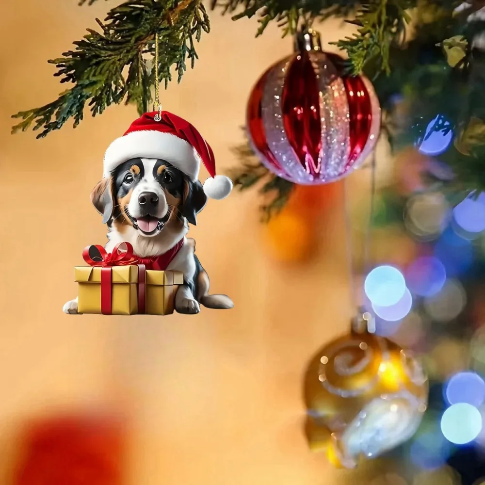 かわいいクリスマスビーグル犬ペンダント、2Dアクリル、クリスマス子犬キーホルダー、多用途のチャーム、車の装飾、バックパック、家、お祝いパーティーギフト