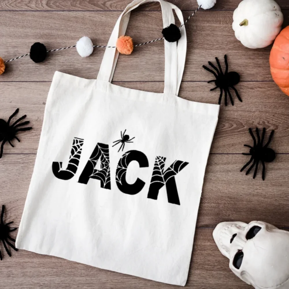 حقيبة الهالوين الشخصية، حقيبة علاج الاسم المخصص، هدايا شخصية، حقيبة حمل قماشية، هدية لحقيبة الهالوين، هدية الهالوين